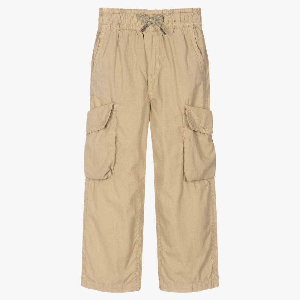 Molo - Boys Beige Cotton Cargo Trousers | Childrensalon
