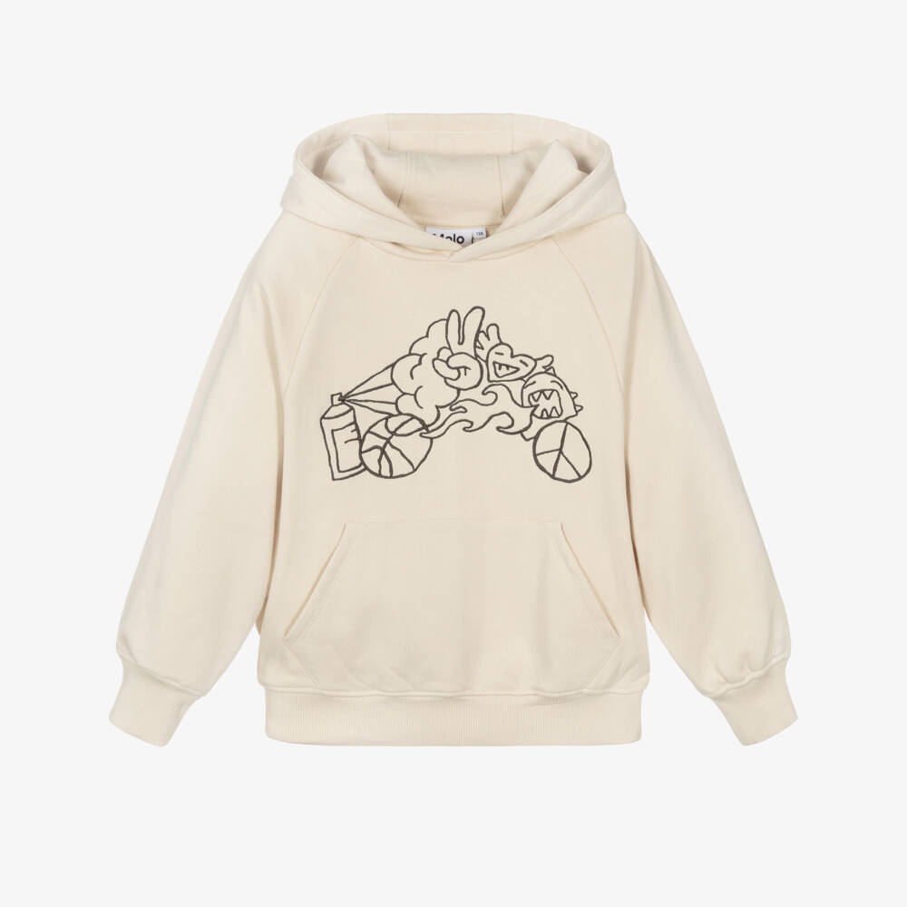 Molo-Boys Beige Cotton Hoodie with Graffiti Embroidery | Childrensalon Outlet