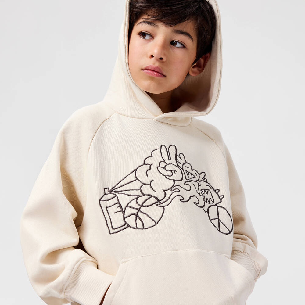 Molo-Boys Beige Cotton Hoodie with Graffiti Embroidery | Childrensalon Outlet