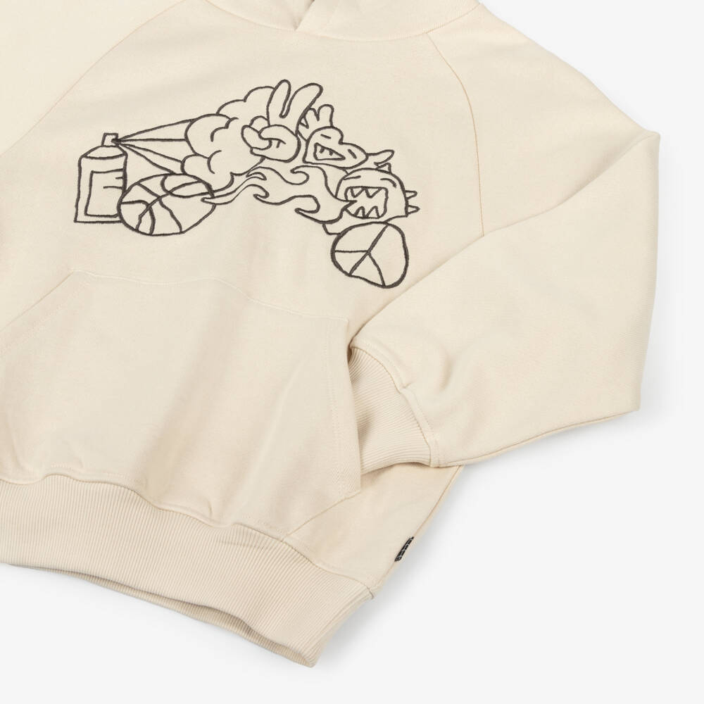 Molo-Boys Beige Cotton Hoodie with Graffiti Embroidery | Childrensalon Outlet