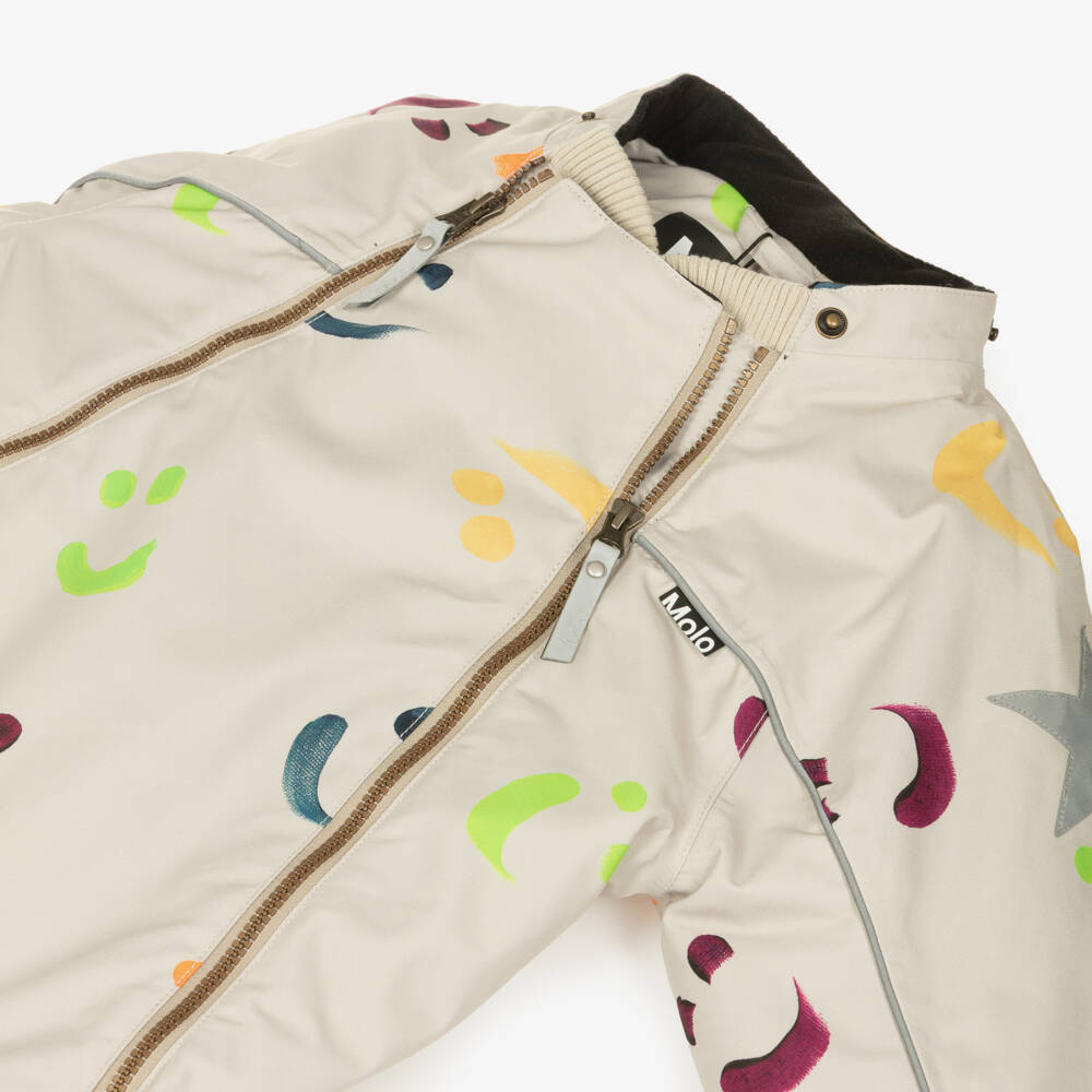Molo-Boys Beige Hooded Snowsuit with Colourful Smile Print | Childrensalon Outlet