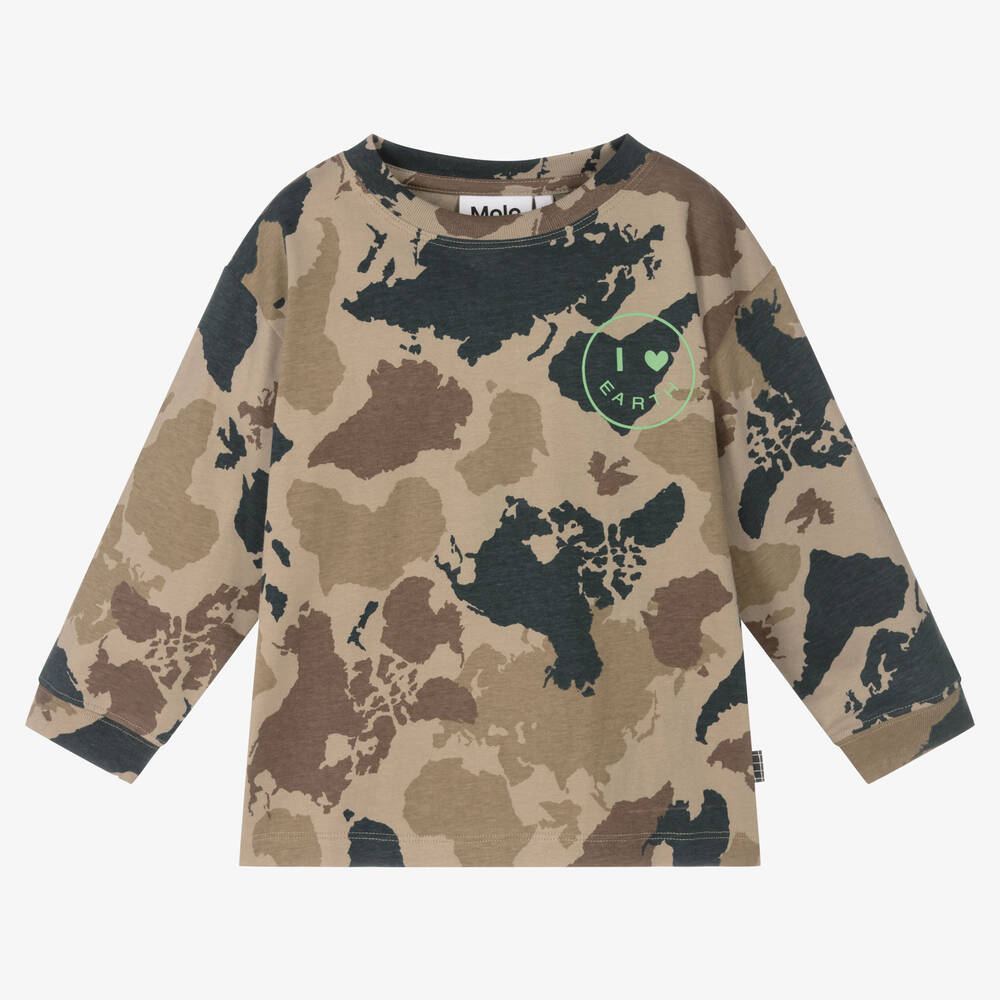 Molo-Boys Beige Organic Cotton Continents Top | Childrensalon Outlet