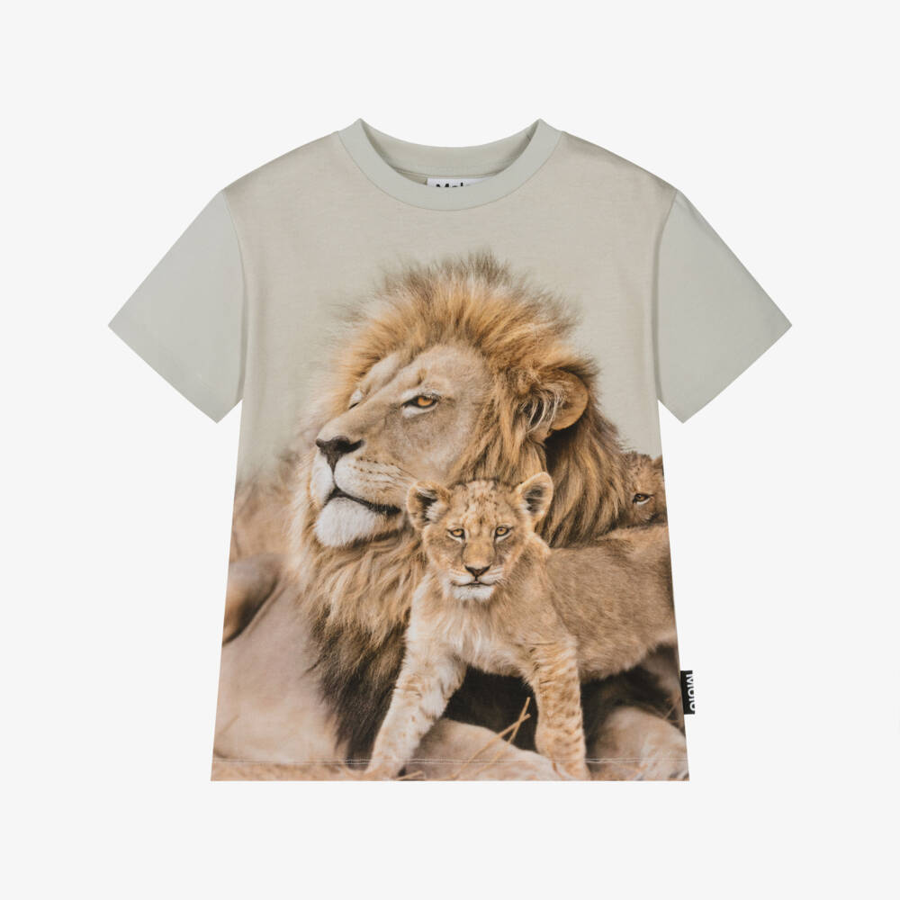 Molo-Boys Beige Organic Cotton Lion Graphic T-Shirt | Childrensalon Outlet