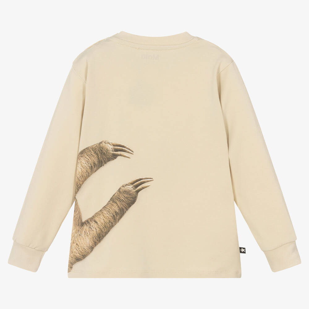 Molo-Бежевый топ из органического хлопка с ленивцем | Childrensalon Outlet