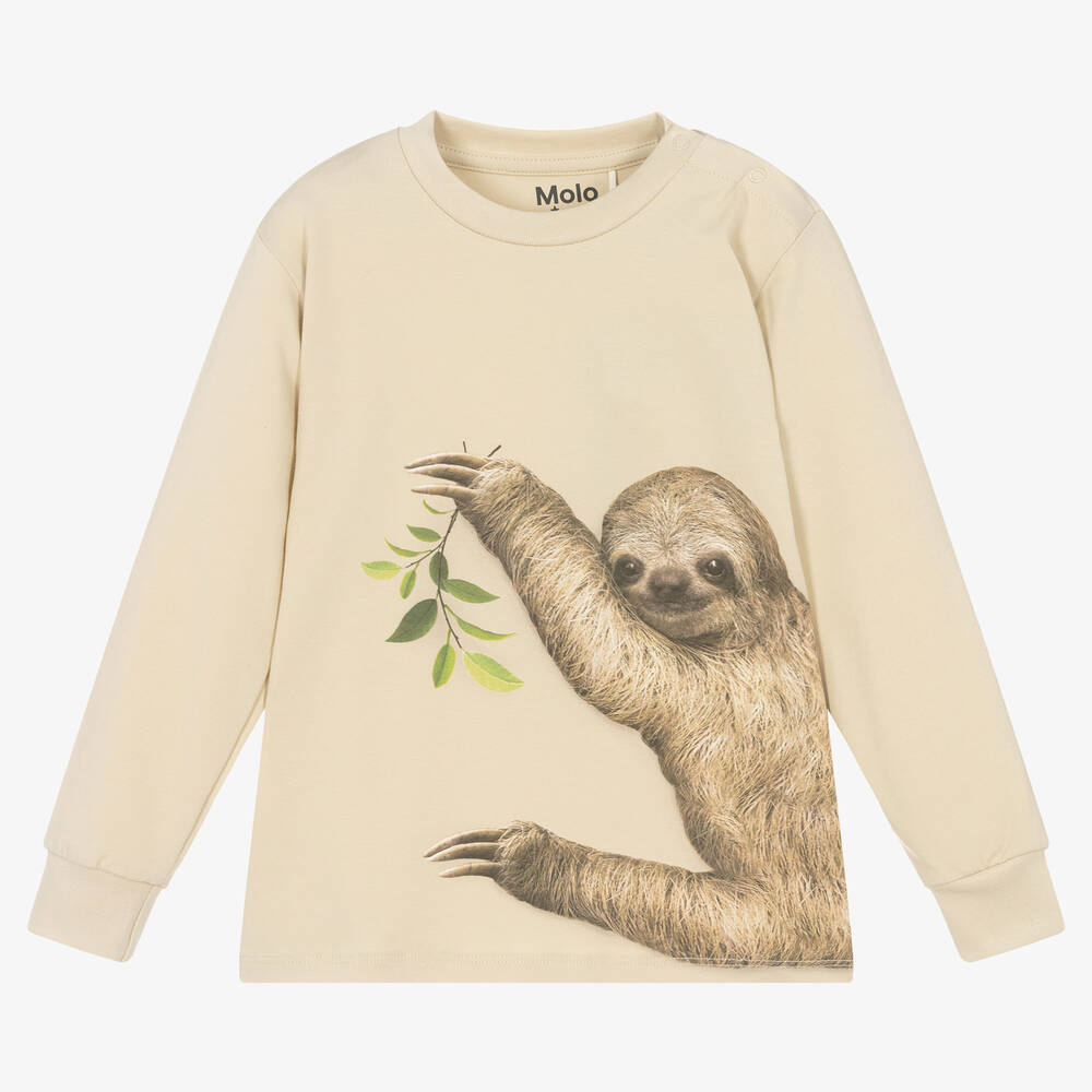 Molo - Boys Beige Organic Cotton Sloth Top | Childrensalon