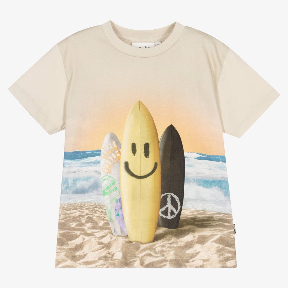 Molo - Boys Beige Organic Cotton T-Shirt  | Childrensalon
