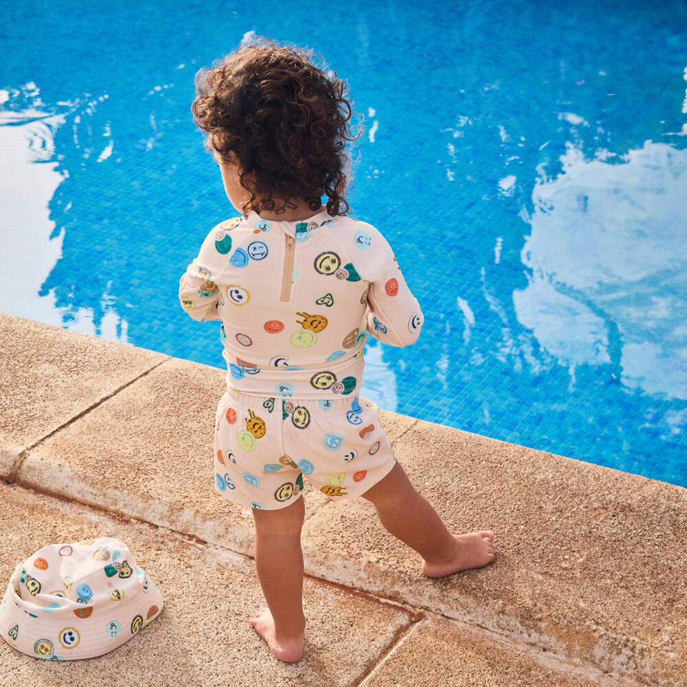 Molo-Boys Beige Smiley Swim Shirt | Childrensalon Outlet
