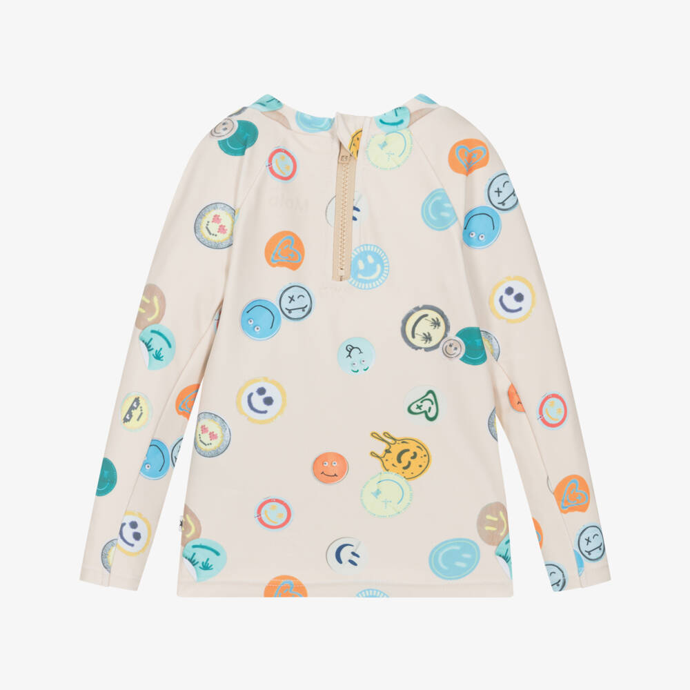 Molo-Boys Beige Smiley Swim Shirt | Childrensalon Outlet