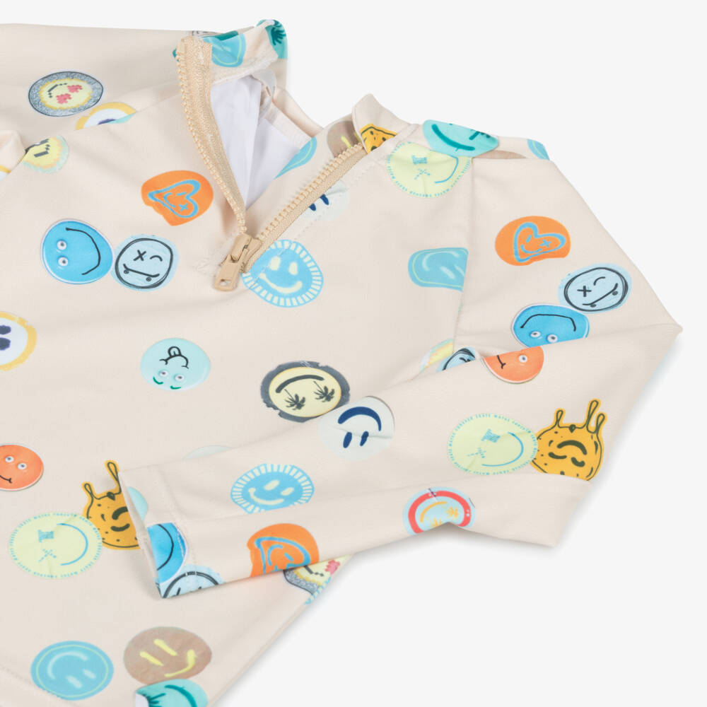 Molo-Boys Beige Smiley Swim Shirt | Childrensalon Outlet