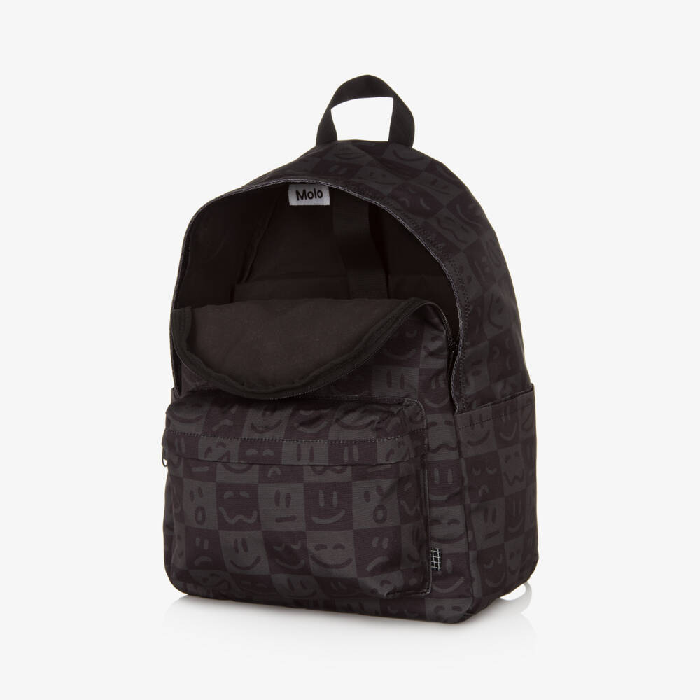 Molo-Boys Black Check & Smiling Face Canvas Backpack | Childrensalon Outlet