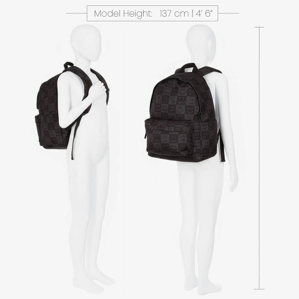 Molo-Boys Black Check & Smiling Face Canvas Backpack | Childrensalon Outlet