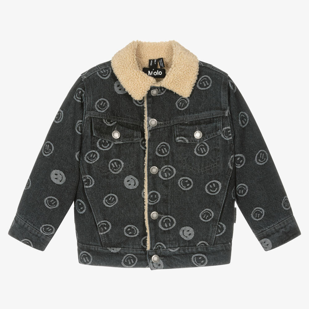 Molo - Boys Black Cotton Denim Smile Jacket | Childrensalon