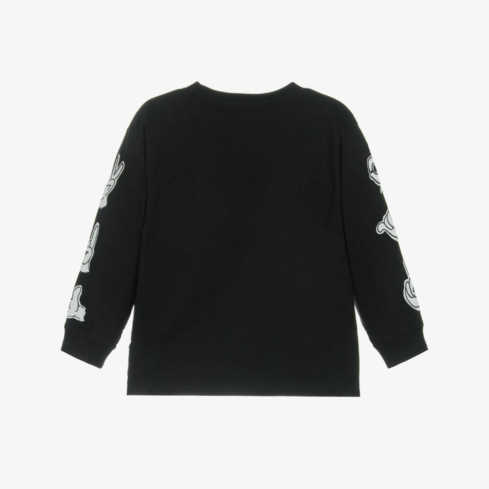 Molo-Boys Black Cotton Long-Sleeve Top with Hand Gestures | Childrensalon Outlet