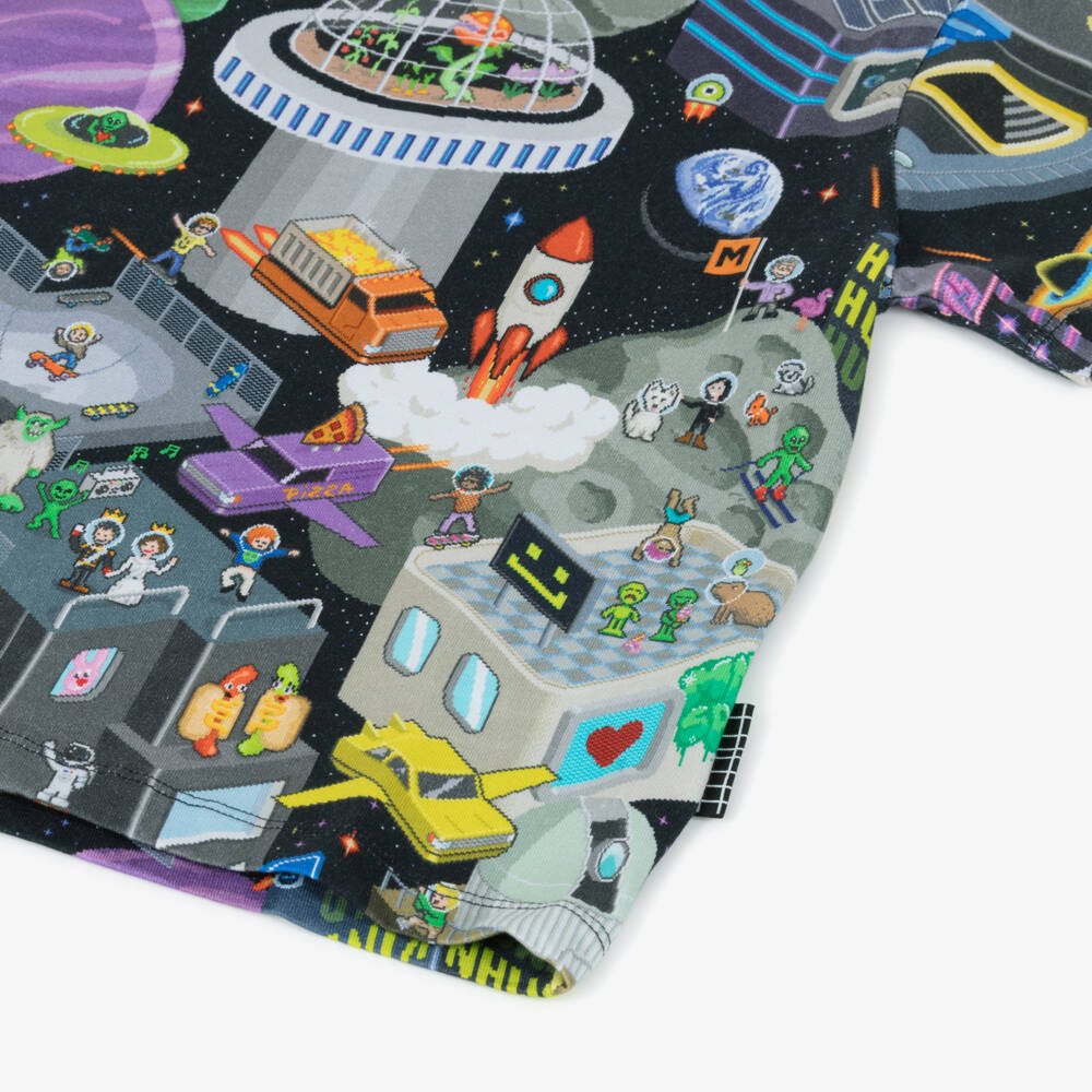 Molo-Boys Black Cotton Space-Themed Print T-Shirt | Childrensalon Outlet