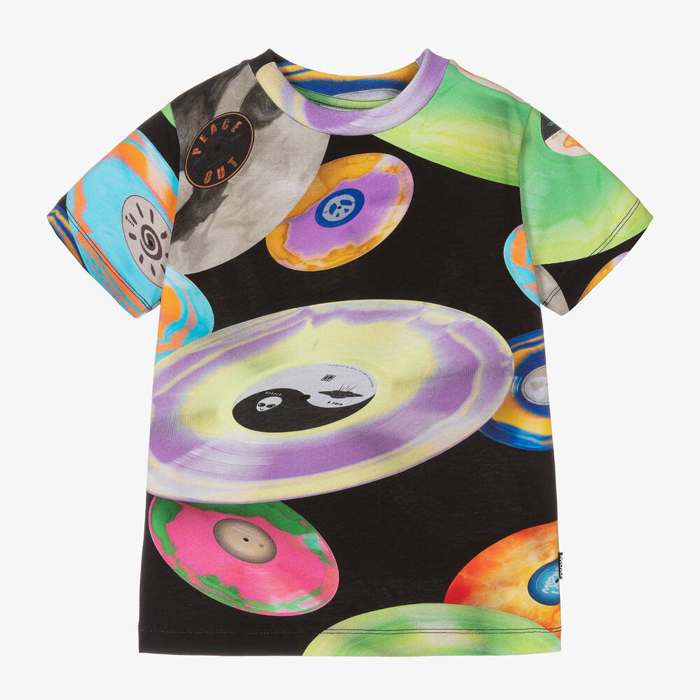 Molo-Черная хлопковая футболка с виниловыми пластинками для мальчиков | Childrensalon Outlet