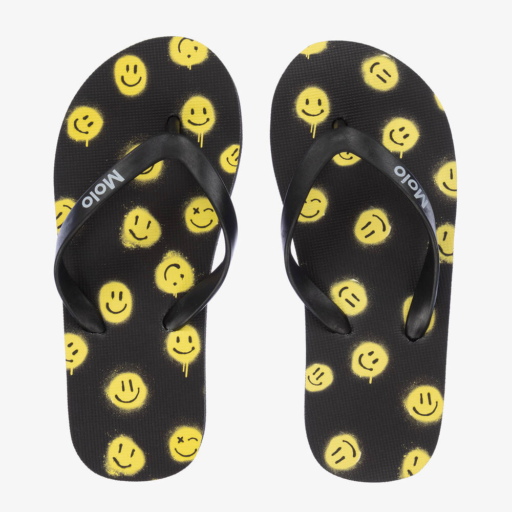Molo - Schwarze Happy Face Flip-Flops (J) | Childrensalon