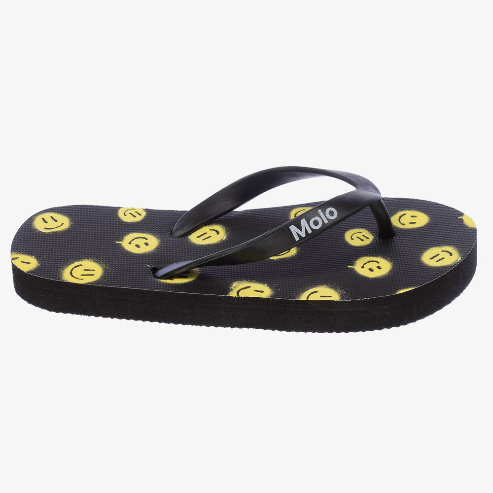 Molo-Boys Black Happy Face Flip Flops | Childrensalon Outlet