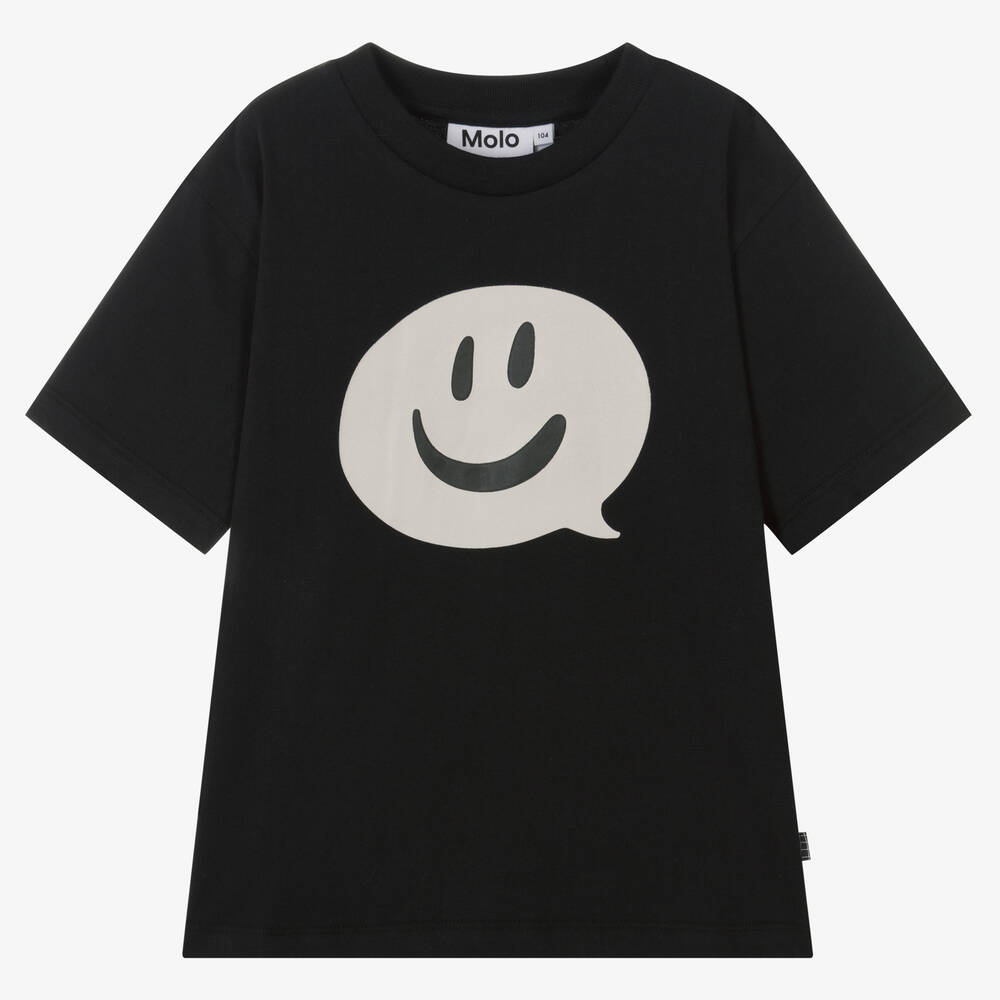 Molo - Boys Black Happy Speech Bubble T-Shirt | Childrensalon