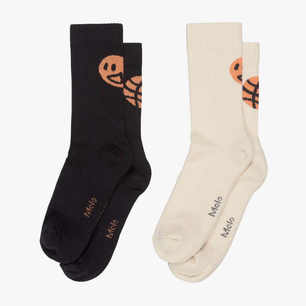Molo-Boys Black & Ivory Cotton Basketball Socks (2 Pack) | Childrensalon Outlet