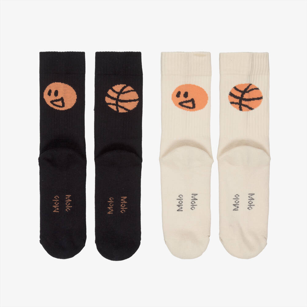 Molo-Boys Black & Ivory Cotton Basketball Socks (2 Pack) | Childrensalon Outlet