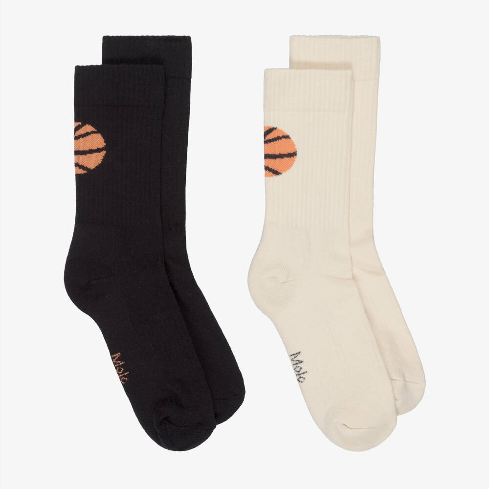 Molo-Boys Black & Ivory Cotton Basketball Socks (2 Pack) | Childrensalon Outlet