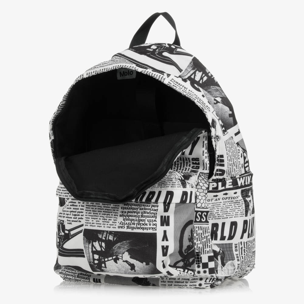 Molo-Boys Black Newsprint Rucksack | Childrensalon Outlet