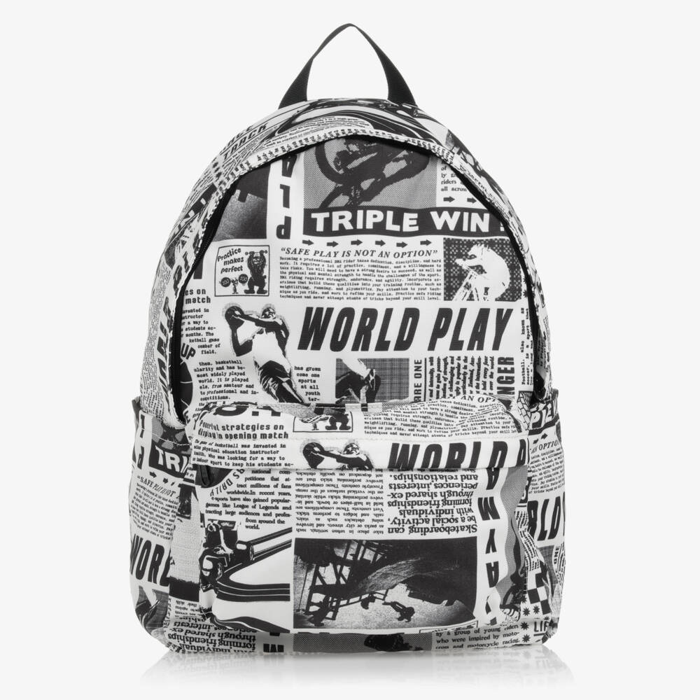 Molo-Boys Black Newsprint Rucksack | Childrensalon Outlet