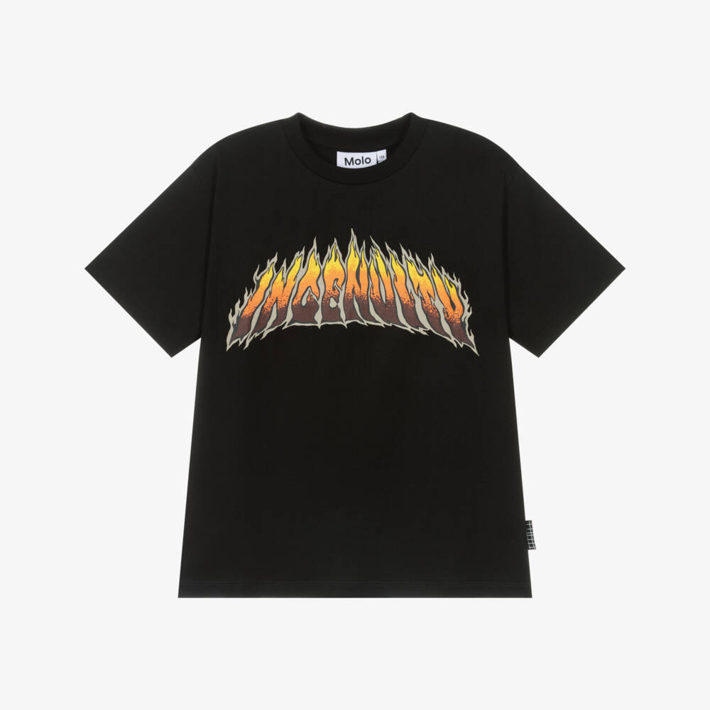 Molo-Футболка из хлопка с черными пламенами для мальчиков | Childrensalon Outlet