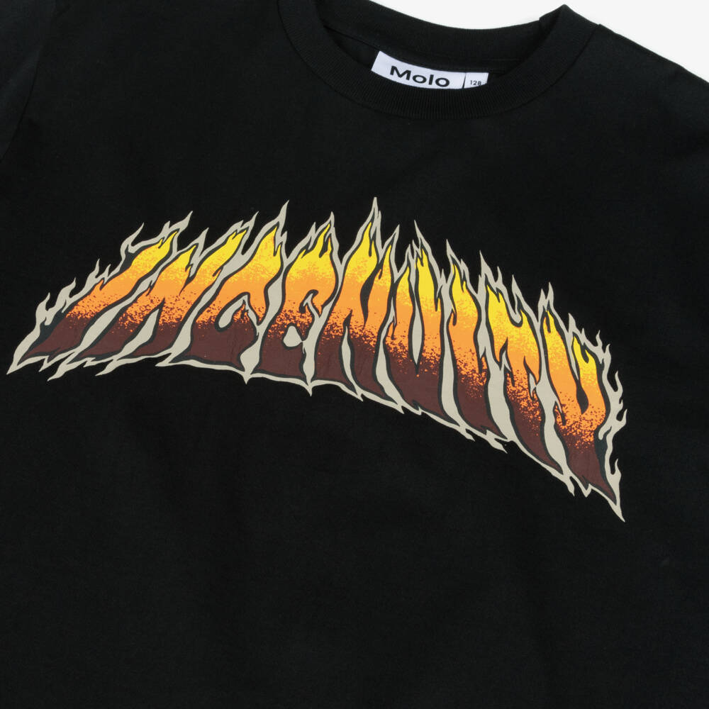 Molo-Футболка из хлопка с черными пламенами для мальчиков | Childrensalon Outlet