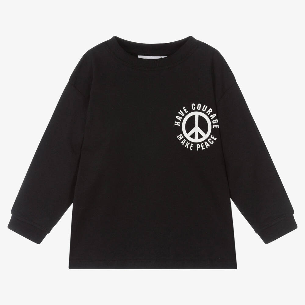 Molo - Boys Black Organic Cotton Peace & Courage Top | Childrensalon