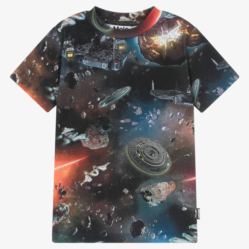 Molo - Черная футболка из органического хлопка с космическим принтом | Childrensalon