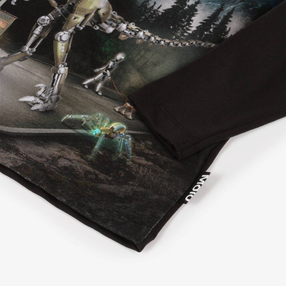 Molo-توب بطبعة روبوت قطن عضوي لون أسود للأولاد | Childrensalon Outlet