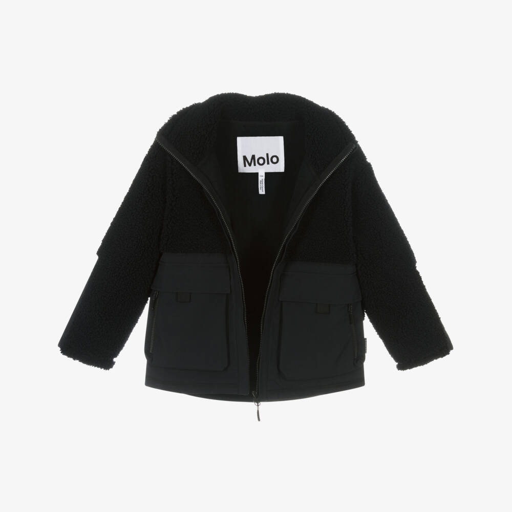 Molo-Boys Black Sherpa Fleece Utility Jacket | Childrensalon Outlet
