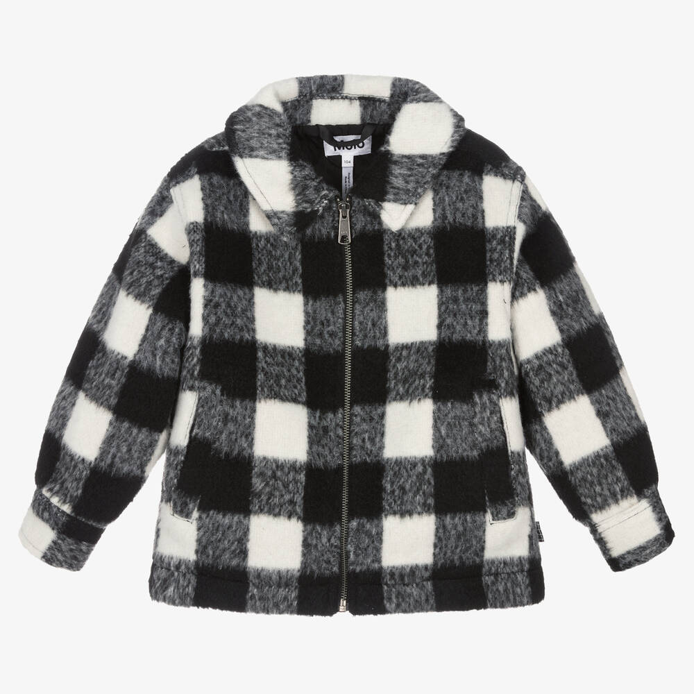 Molo - Boys Black & White Wool Check Jacket | Childrensalon