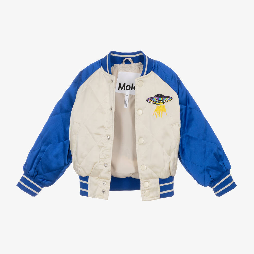 Molo-Boys Blue & Beige Quilted Bomber Jacket | Childrensalon Outlet