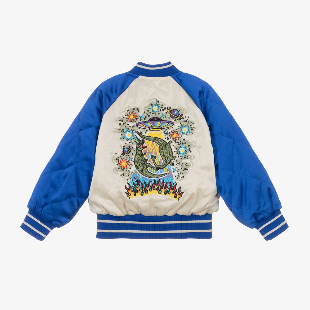 Molo-Boys Blue & Beige Quilted Bomber Jacket | Childrensalon Outlet