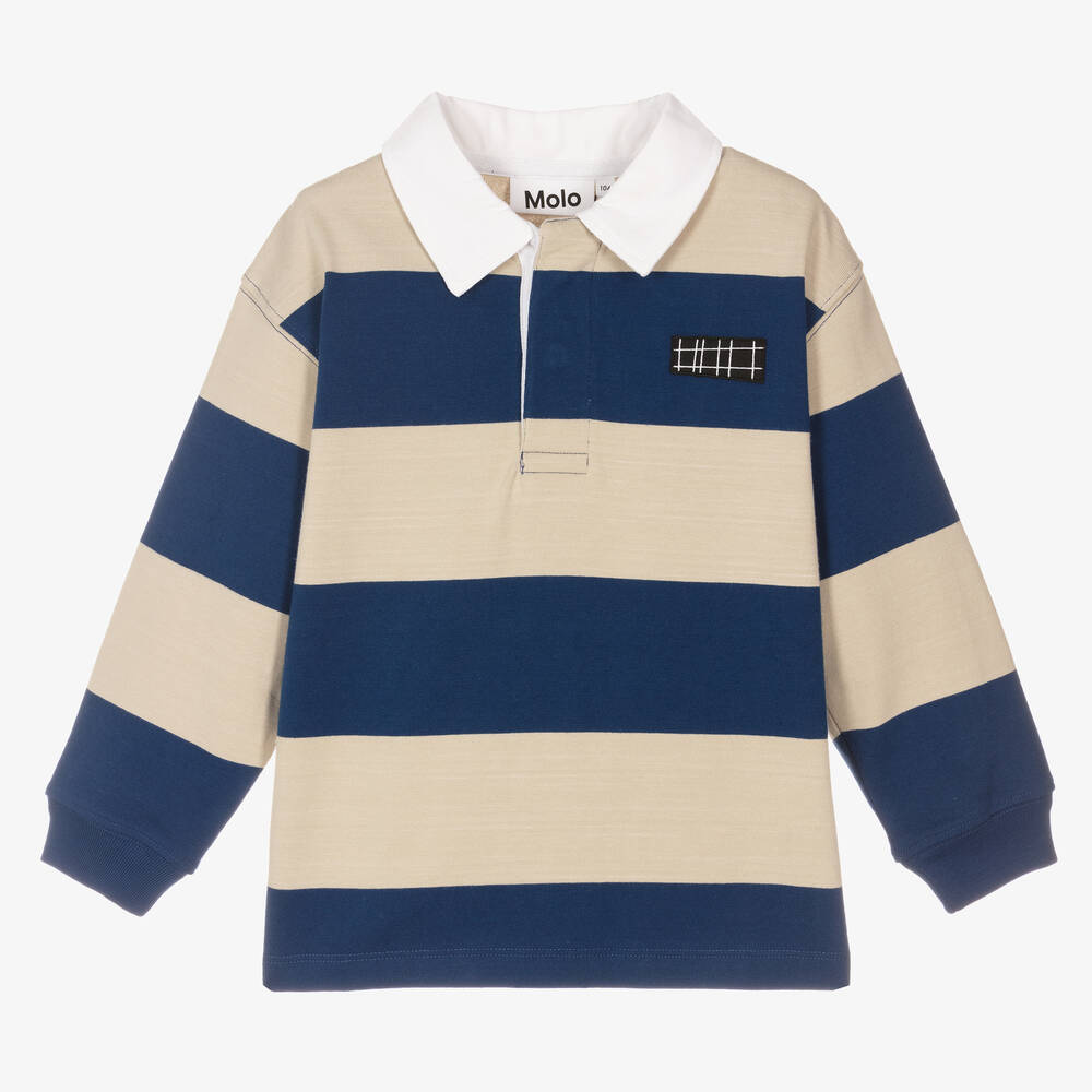 Molo - Boys Blue & Beige Striped Rugby Shirt | Childrensalon