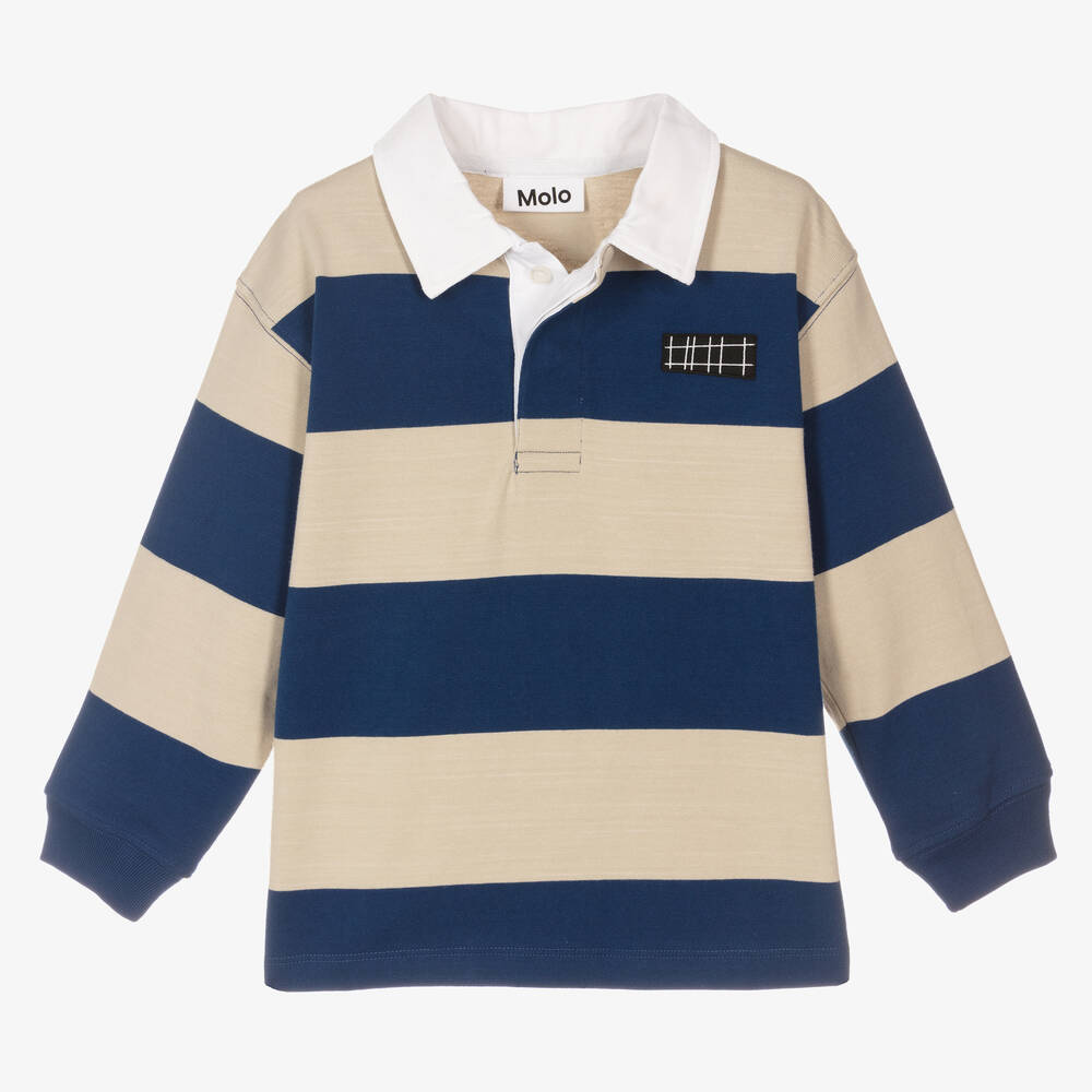 Molo-Boys Blue & Beige Striped Rugby Shirt | Childrensalon Outlet