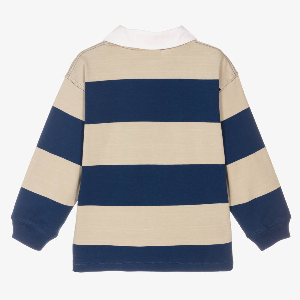 Molo-Boys Blue & Beige Striped Rugby Shirt | Childrensalon Outlet