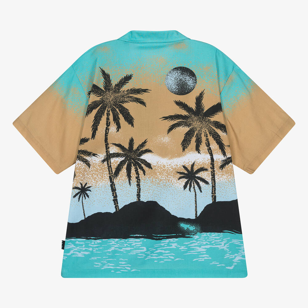 Molo-Boys Blue & Beige Tropical Cotton Shirt | Childrensalon Outlet