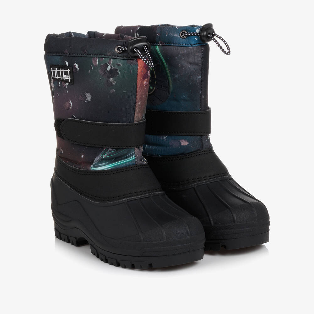 Molo - Boys Blue & Black Space Snow Boots | Childrensalon