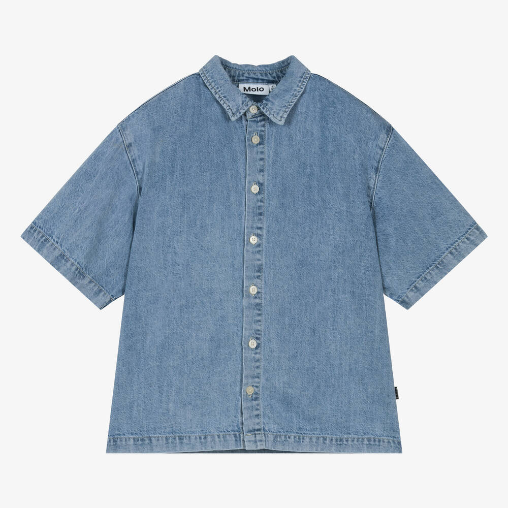 Molo-Boys Blue Bleached Denim Shirt | Childrensalon Outlet