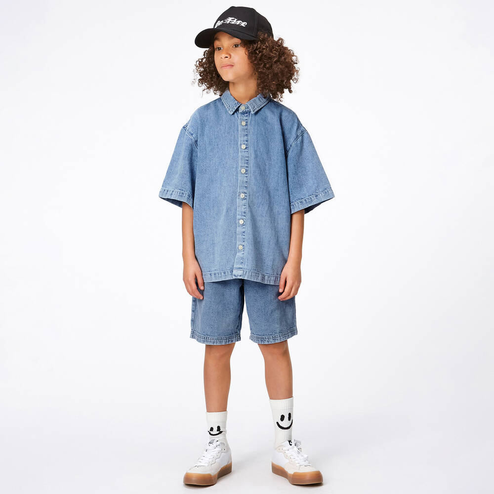 Molo-Boys Blue Bleached Denim Shirt | Childrensalon Outlet