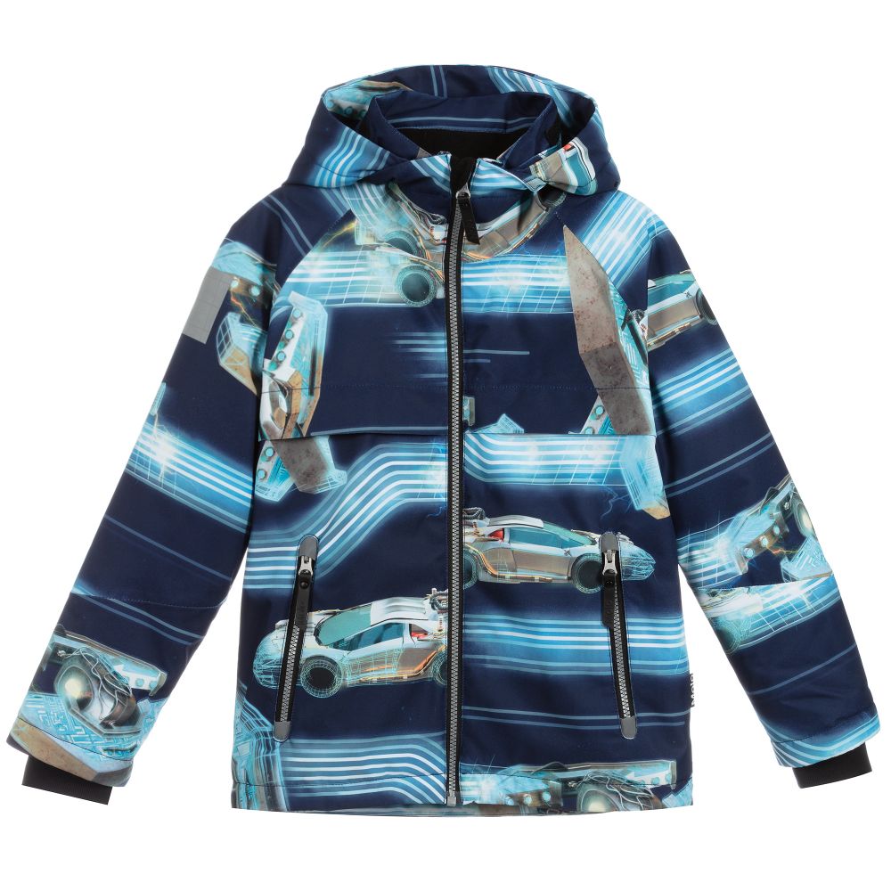 Molo - Голубая лыжная куртка с машинами для мальчиков | Childrensalon
