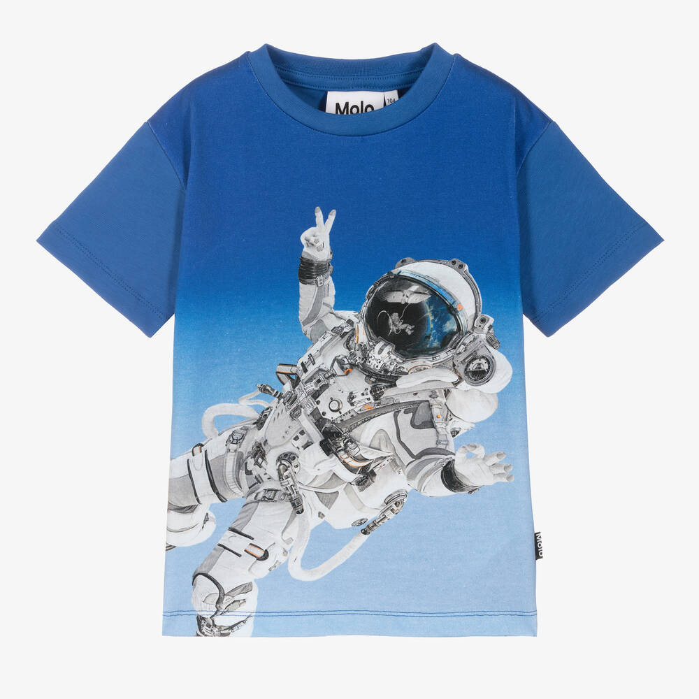 Molo - Синяя хлопковая футболка с космонавтом для мальчиков | Childrensalon