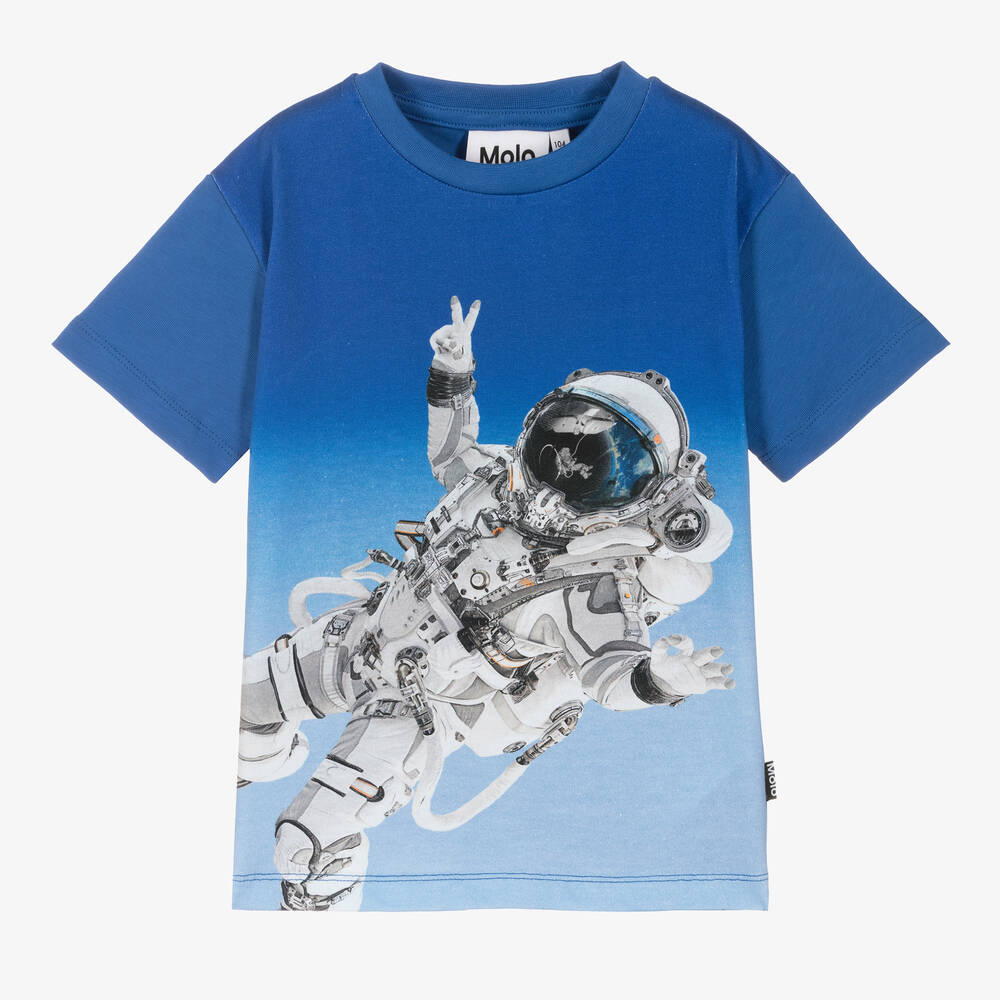 Molo-Boys Blue Cotton Astronaut T-Shirt | Childrensalon Outlet