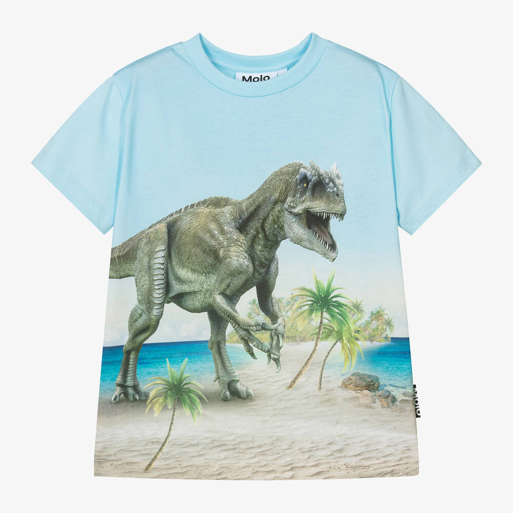 Molo-Boys Blue Cotton Dinosaur Print T-Shirt | Childrensalon Outlet