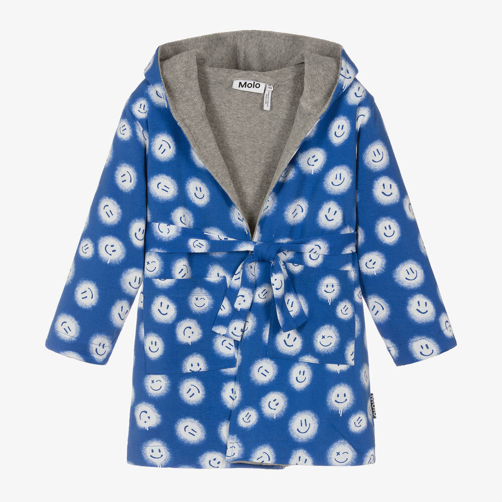 Molo-Boys Blue Cotton Happy Face Dressing Gown | Childrensalon Outlet