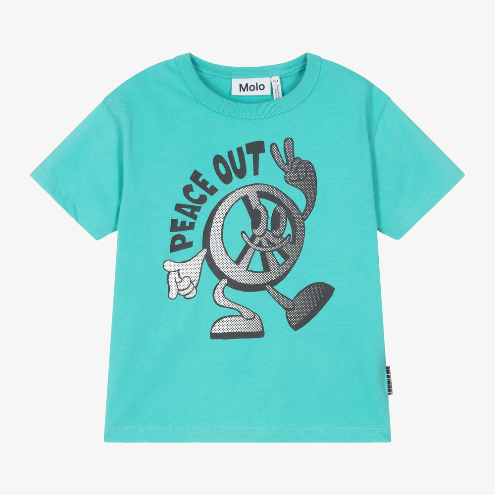 Molo-Boys Blue Cotton 'Peace Out' T-Shirt | Childrensalon Outlet