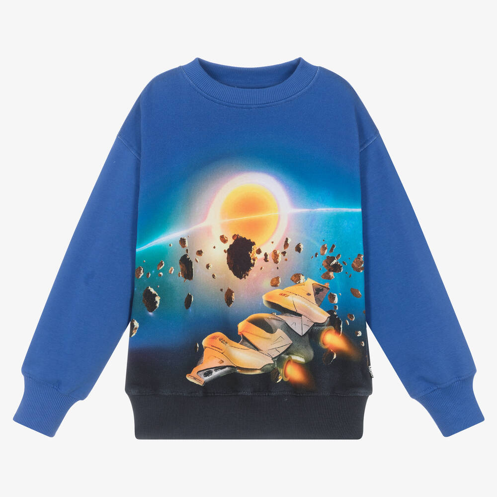 Molo - Boys Blue Cotton Space Sweatshirt | Childrensalon